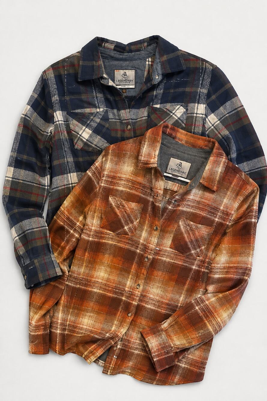 Two women's Sz SM flannel shirt blue +rust plaid cabincore prairie cowgirl